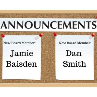 Bulletin board showing Jamie Baisden and Dan Smith as new members
